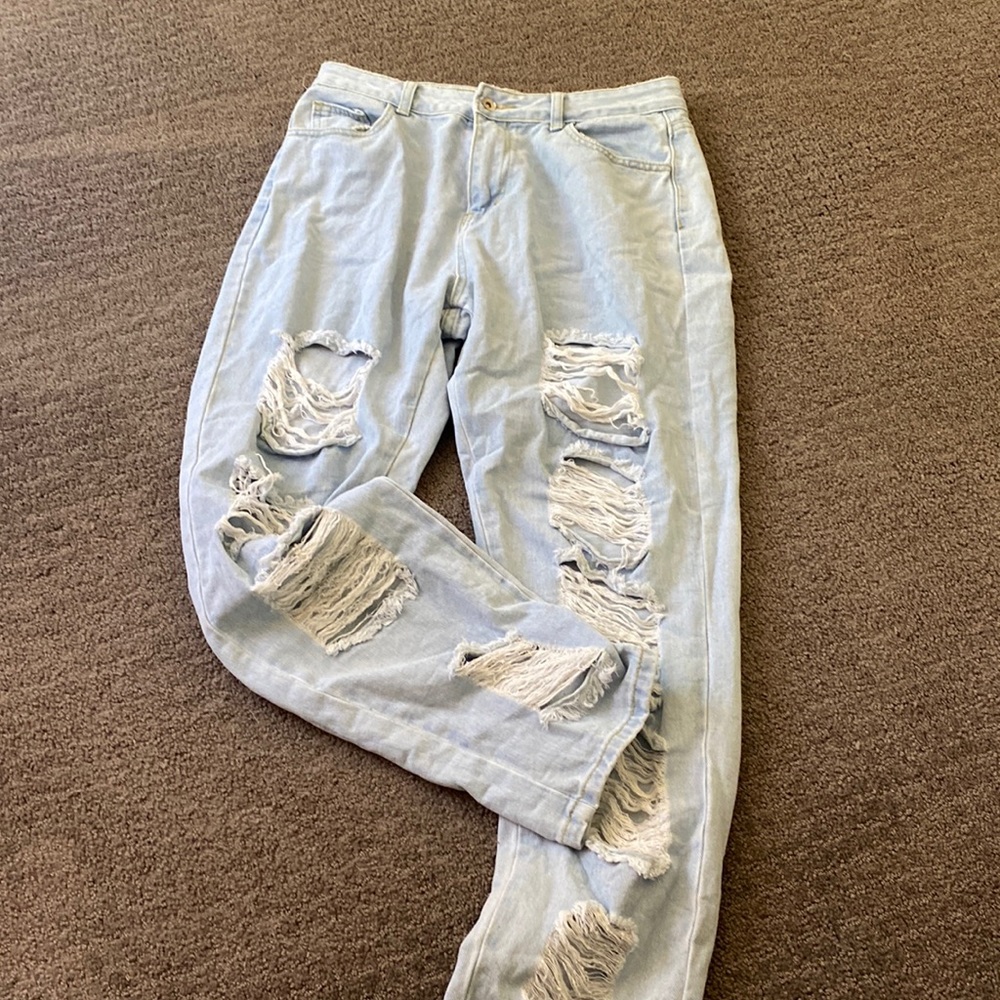 Shein ladder distressed jeans Large light wash